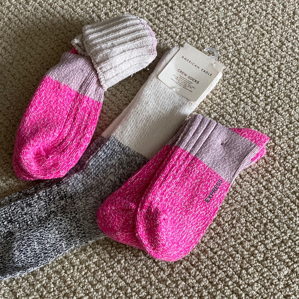 NEW Express American Eagle Crew Socks Long Color Block Knitted Bundle 3 Count - Picture 3 of 8